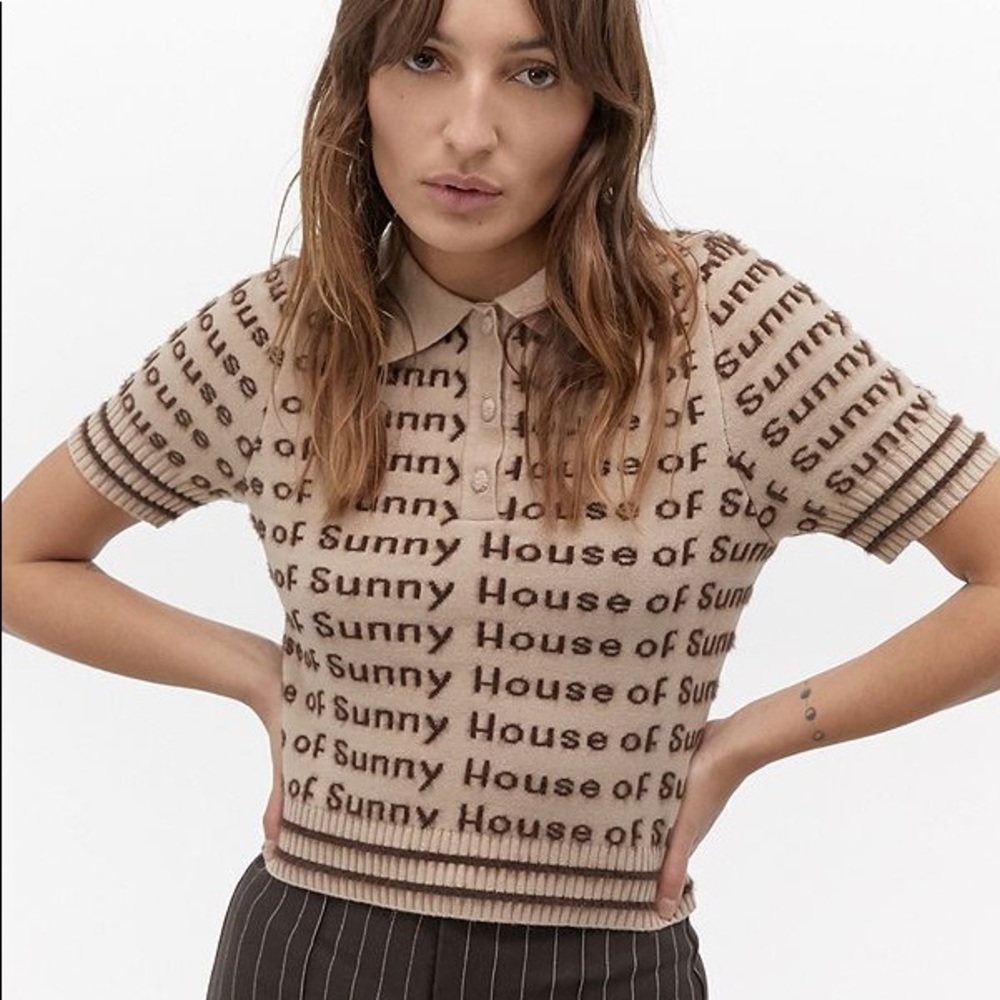 House of Sunny Knit Emblem Polo Top Sz.6/M NWT